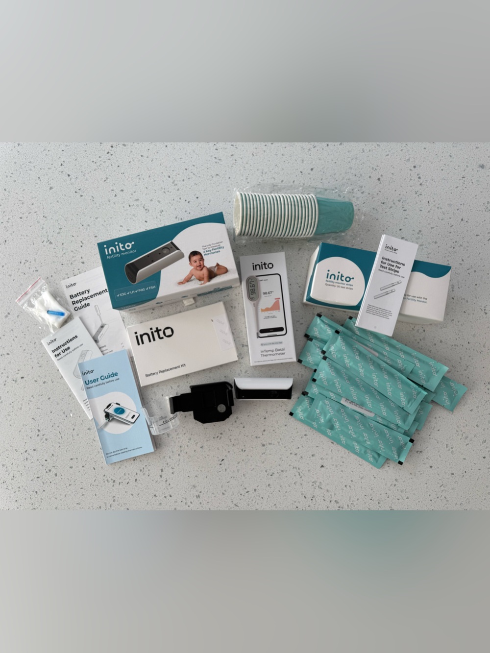 Inito fertility monitor bundle with basal thermometer, test strips, battery kit